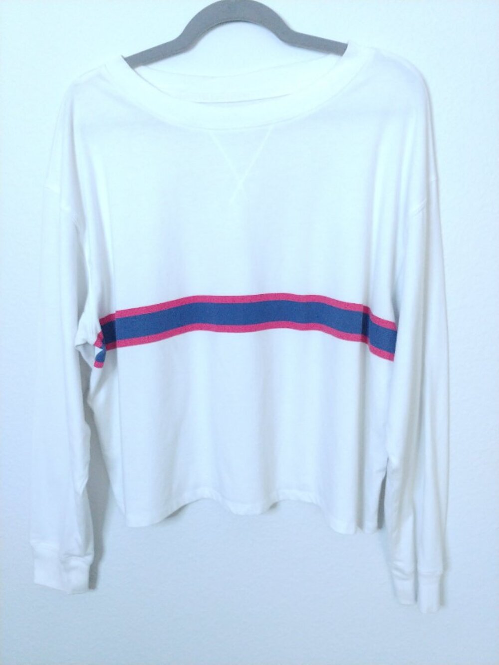 SO White Striped Long Sleeve Crop Top